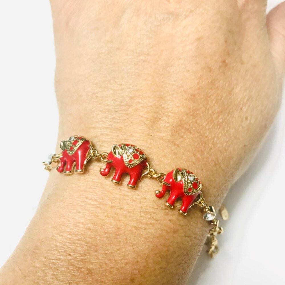 Neiman Marcus Barzel 18k Gold Elephant Ruby Red Eternal Bracelet